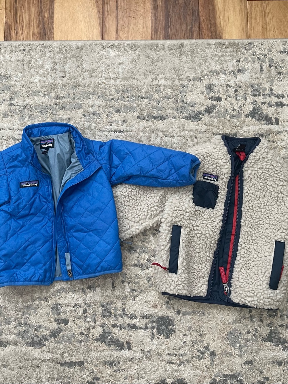 2 Patagonia Kids Jackets- one blue quilted and one Sherpa - Picture 2 of 2